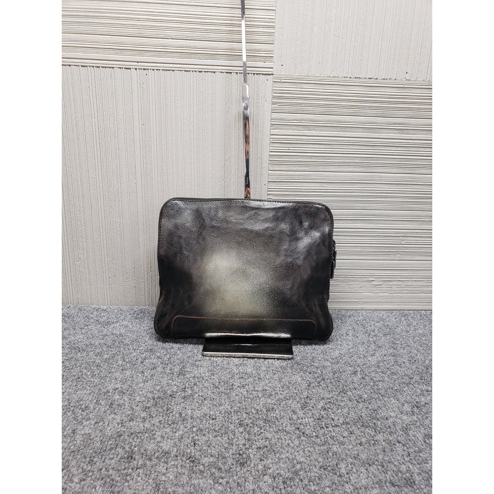 Numero 10 Women Leather Clutch Bag Shinny Black Zip Handmade In Italy‎